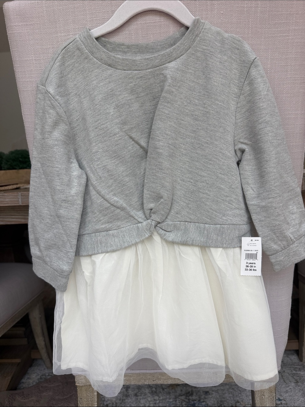 Gap Girls Grey sweatshirt dress - Knit Top / White Tulle Skirt 3T